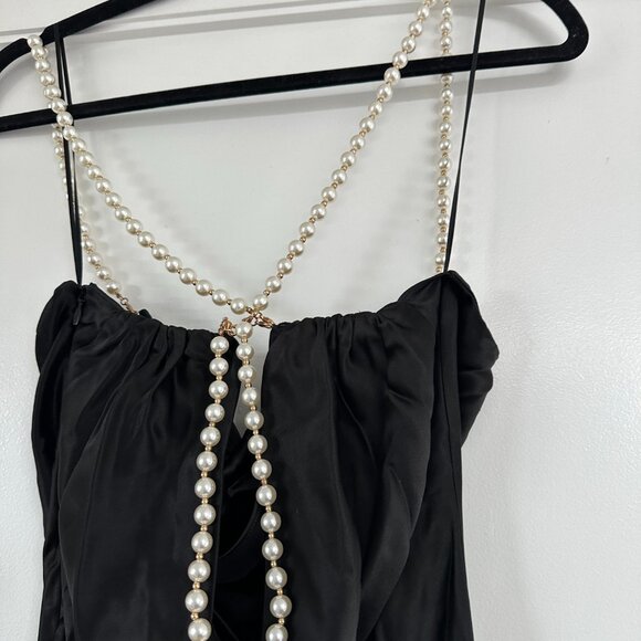 NWT Retrofête Electra Sexy Black Long Dress Pearl Straps Cowl Neckline Low Back - Picture 9 of 11